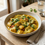 Pollo al curry con alcachofas