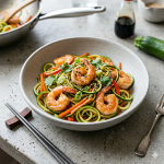 Wok de fideos de calabacín con gambas