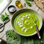 Crema de guisantes y queso feta