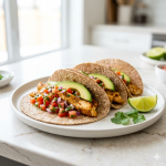 Fajitas integrales de pollo con pico de gallo y aguacate